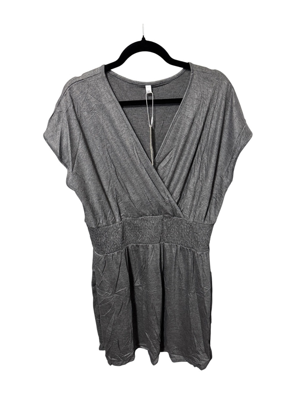 Gray Short Sleeve Surplice Mini Dress